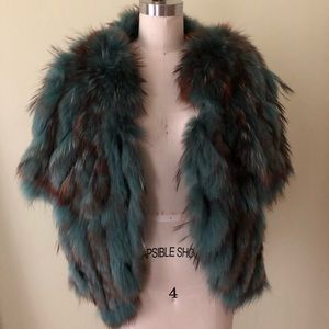 Green/ brown ombré fur vest